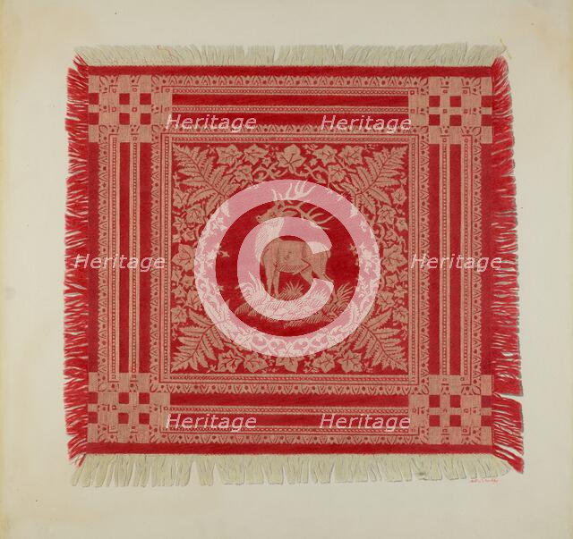 Red and White Napkin (Deer Design), 1935/1942. Creator: Merkley, Arthur G..