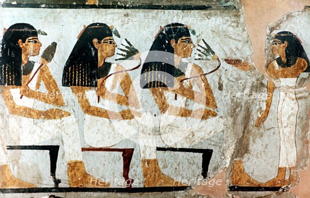 Women with Flowers and Lotus, 18th Dynasty. Artist: Unknown