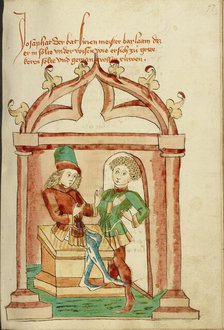 Josaphat and Barlaam in Conversation; Barlaam und Josaphat, 1469. Creators: Hans Schilling, Diebolt Lauber.