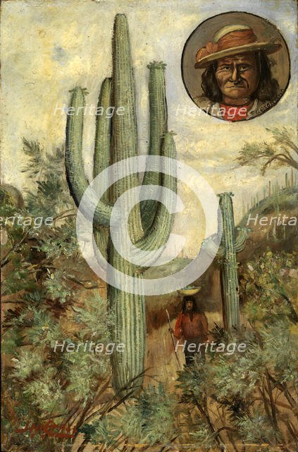 Cactus Landscape with Portrait of Geronimo, 1886-1909. Creator: Henry H. Cross.
