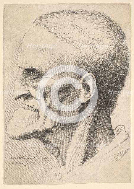 Head of an old man with a pronounced chin, short cropped hair and gaping mouth showing ..., 1625-77. Creator: Wenceslaus Hollar.