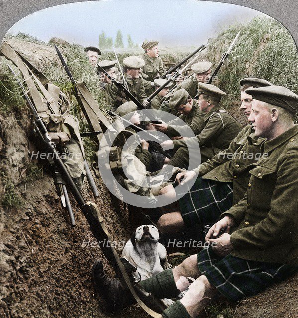 A section of Seaforth Highlanders snatching a moments respite, World War I, c1914-c1918. Artist: Realistic Travels Publishers.