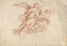 Two Angels Flying; verso: God the Father Seated in the Clouds and a Sketch of a Figure Flying, c1720 Creator: Cosmas Damian Asam.