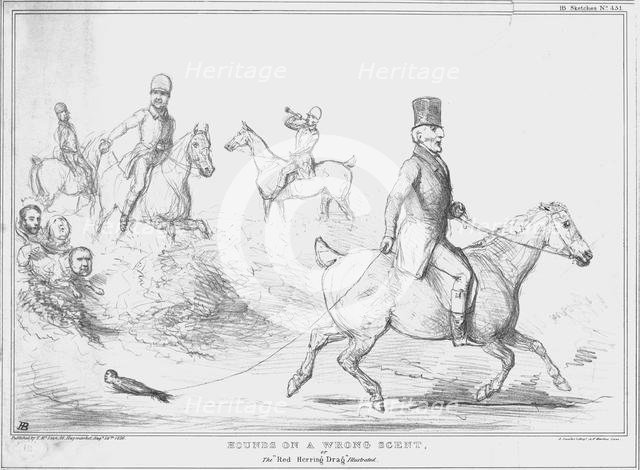 'Hounds on a Wrong Scent, or the Red Herring Drag illustrated', 1836.  Creator: John Doyle.