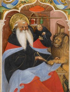 Saint Jerome Extracting a Thorn from a Lion's Paw, second quarter of 15th century.  Creator: Master of the Murano Gradual.