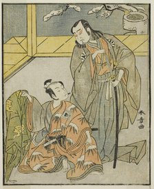 The Actors Nakamura Denkuro II as Suma no Dairyo (right), and Ichikawa Komazo II as..., c. 1772. Creator: Shunsho.