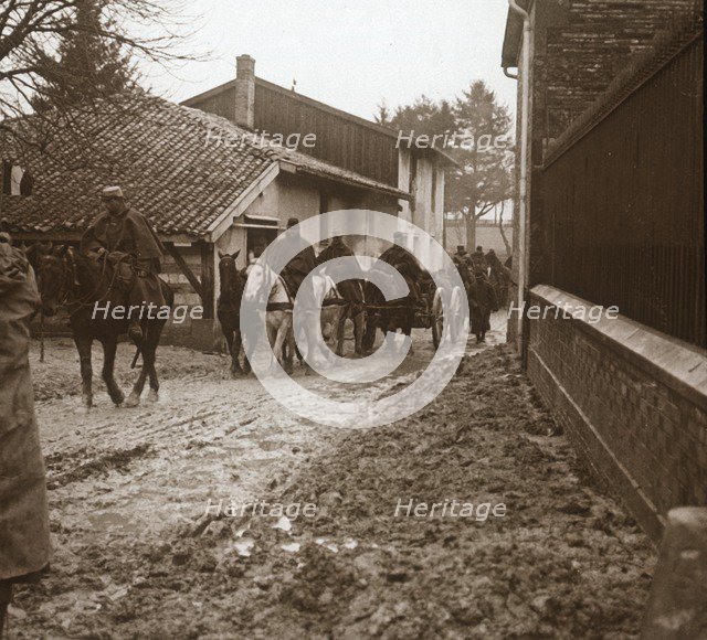 Mounted French soldiers with artillery, c1914-c1918. Artist: Unknown.