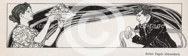 Woman carrying a bowl of fruit, 1898. Artist: Robert Engels