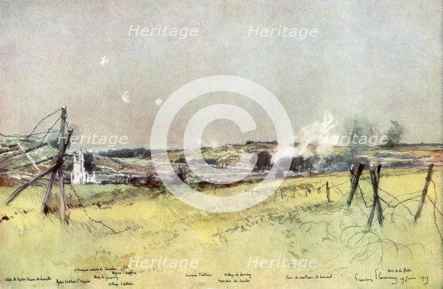 'The Church of Ablain and Souchez', Artois, France, 19 June 1915, (1926).Artist: Francois Flameng