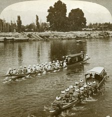 Lady Curzxon travelling on the state barge of the Maharaja, Kashmir, India, c1900s(?).Artist: Underwood & Underwood