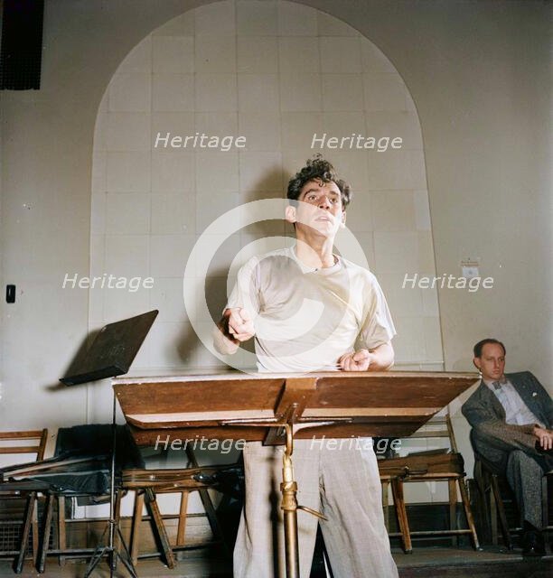 Portrait of Leonard Bernstein, Carnegie Hall, New York, N.Y., 1946. Creator: William Paul Gottlieb.