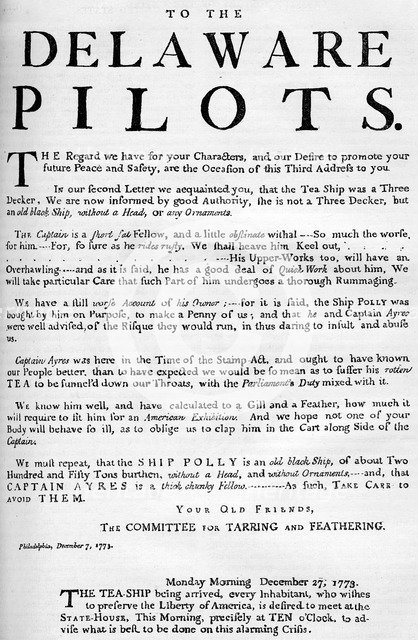 Facsimile of the proclamation about the tea ship, 1773 (c1880). Artist: Unknown