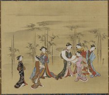 Seven young women in a bamboo grove, 18th century. Creator: Kawamata Tsunemasa.