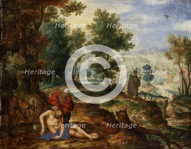 Landscape with the Good Samaritan, c1595-1600. Creator: Circle of Pieter Stevens.