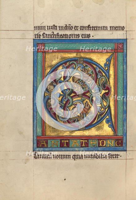 Initial C: Lions and Two Male Heads; Psalter, about 1240-1250. Creator: Unknown.