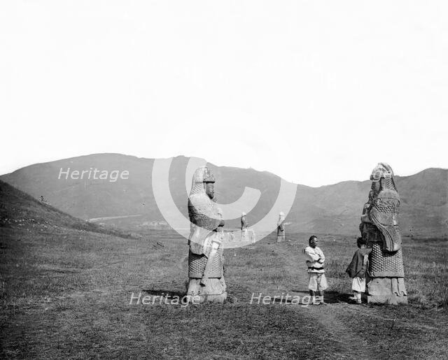 Nanking, Kiangsu province, China: stone warriors at the tomb of Zhu Yuanzhang, the first..., 1871. Creator: John Thomson.