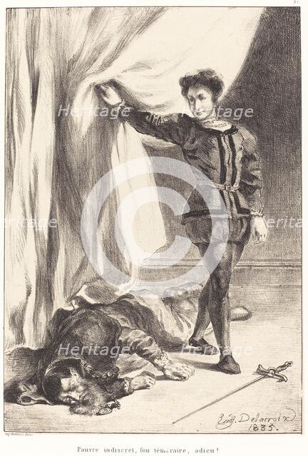 Hamlet and the Body of Polonius (Act III, Scene IV), 1835. Creator: Eugene Delacroix.