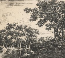 Eight landscapes. Plate 5. Three tall  trees on a hill, 1640-51. Creator: Herman Naiwincx.