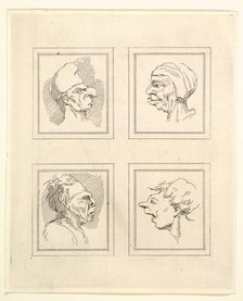 Four Heads (from Characaturas by Leonardo da Vinci, from Drawings by Wenceslaus Hollar, ou..., 1786. Creator: Unknown.