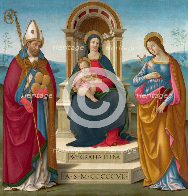 Madonna and Child with St Justus of Volterra and St Margaret of Antioch., 1507. Creator: Bastiano Mainardi.