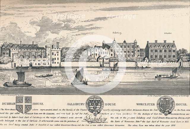 Durham House, Salisbury House and Worcester House, London, c1808 (1903). Artist: Unknown.