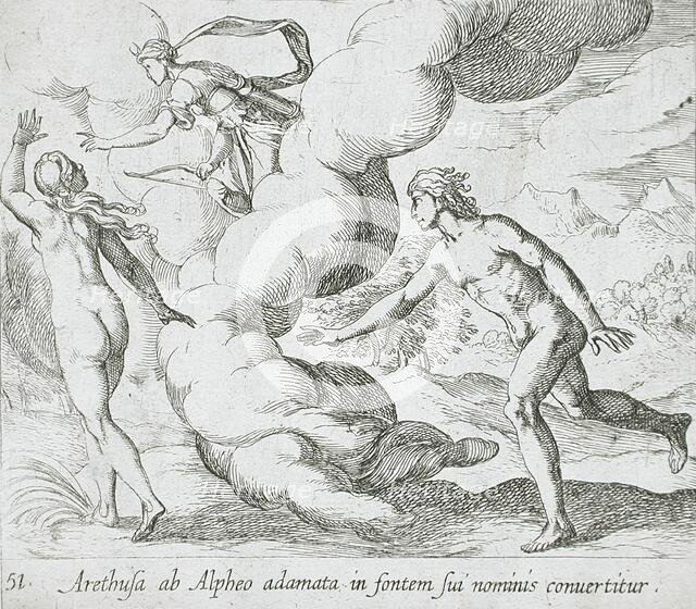 Arethusa Chased by Alpheus, published 1606. Creators: Antonio Tempesta, Wilhelm Janson.