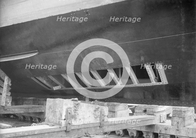 Steam yacht Branwen's hull with plates removed, 1914. Creator: Kirk & Sons of Cowes.