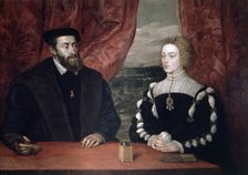 Carlos I (1500-1585) King of Spain with  his wife.