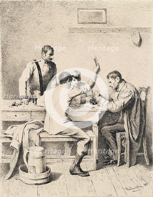 Soldiers playing cards, 1880. Creator: Friedrich Friedlaender.
