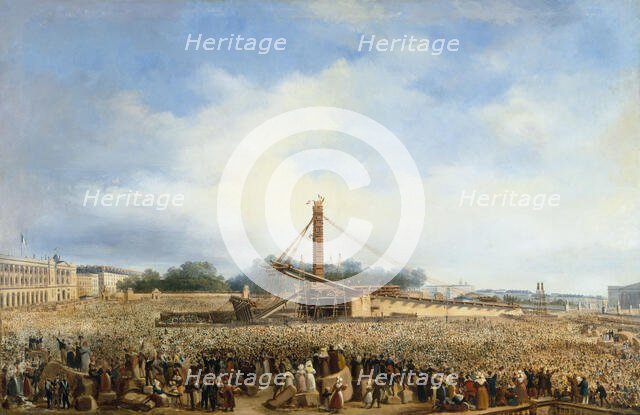 Erection of the obelisk of Luxor in Place de la Concorde, October 25, 1836. Creator: Francois Dubois.