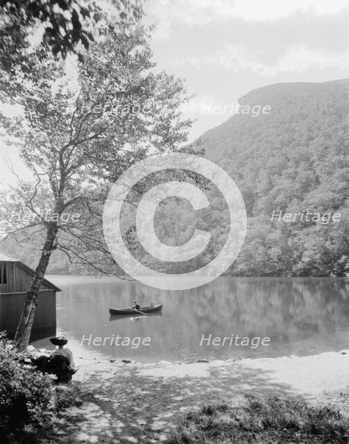 Profile Lake and Old Man of the Mountain, White Mts., N.H., between 1900 and 1920. Creator: Unknown.
