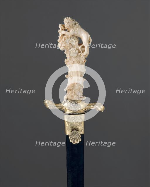 Hunting Sword with Scabbard, German, possibly Munich, ca. 1740. Creator: Joseph Deutschmann.