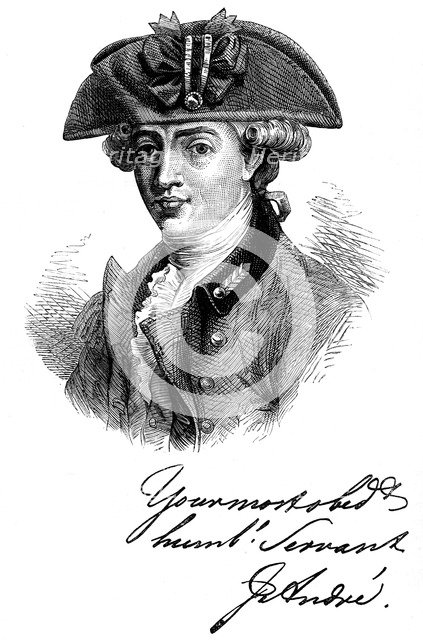 Portrait and autograph of Major John Andre, 18th century British soldier and spy, c1880. Artist: Unknown