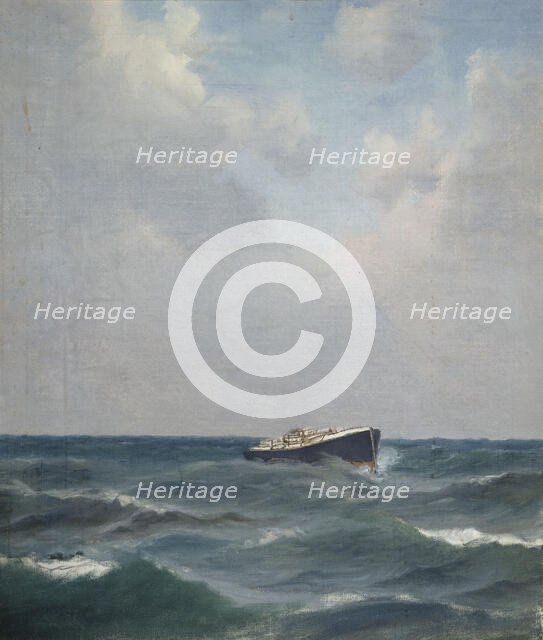 A ship at sea, study, 1875-1919. Creator: Oscar Kleineh.