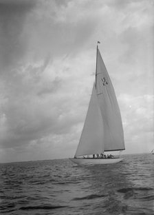 The 12 Metre bermuda rig sailing yacht 'Westra', 1936. Creator: Kirk & Sons of Cowes.