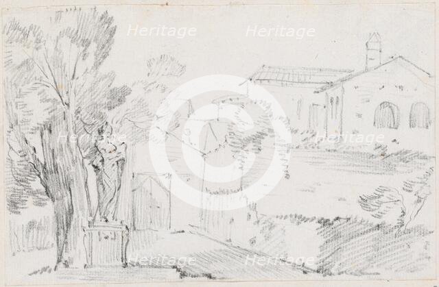 Corner of an Italian Garden with a Church Beyond, 1744/1750. Creator: Joseph-Marie Vien the Elder.
