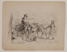 Three Figures, Two Donkeys, Two Dogs, late 19th century. Creator: Felix Octavius Carr Darley.