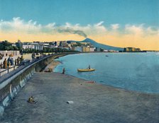 'Napoli - Castello Dell'Ovo E Via Caracciolo Con Vesuvio', c1900. Creator: Unknown.