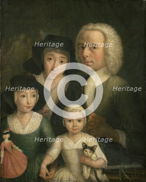 Self-portrait with Suzanna van Bommel and Two Daughters. Artist: Spilman, Hendrik (1721-1784)