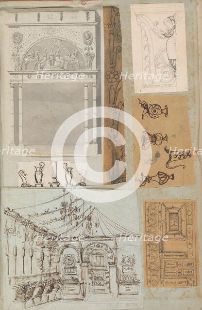 Page from a Scrapbook containing Drawings and Several Prints of Architecture, Int..., ca. 1800-1850. Creators: Workshop of Charles Percier, Workshop of Pierre François Léonard Fontaine.