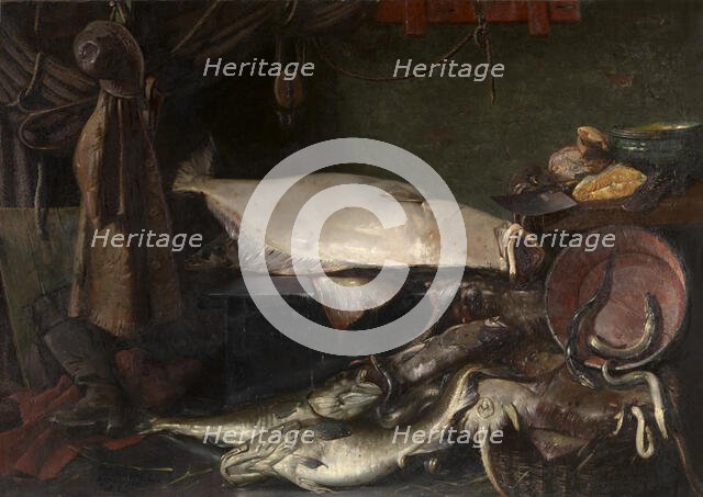 Still Life with Fish, 1888. Creator: Edouard Chappel.