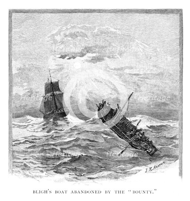 Captain Bligh's boat abandoned by the 'Bounty', 1789 (1886).Artist: JR Ashton
