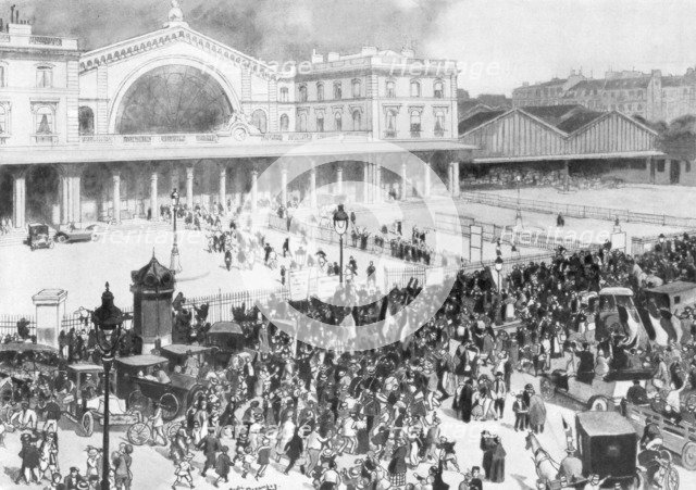 The Gare de l'Est railway station during the period of mobilization, Paris, France, 1914.Artist: Andre Devambez