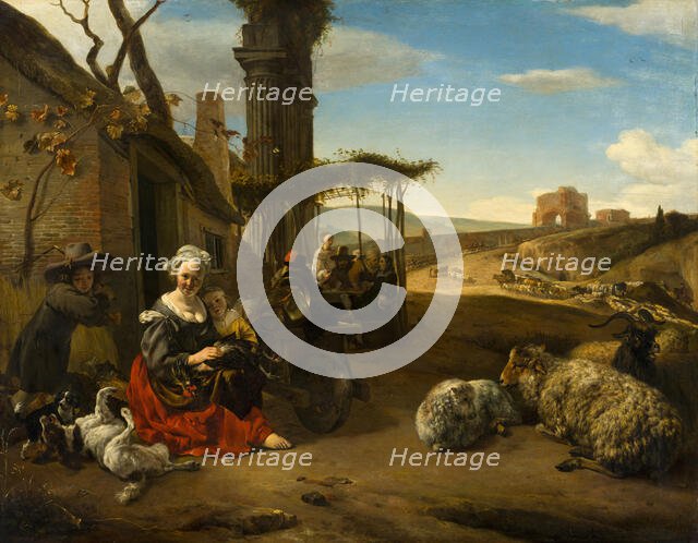 Italian Landscape with Inn and Ancient Ruins, c1641-1661. Creator: Jan Baptist Weenix.