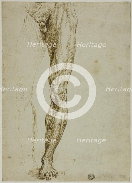 Male Figure Study, with Slight Sketch of Seated Figure, 1540/50. Creator: Unknown.