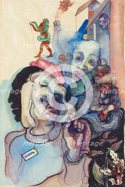 Self-portrait (in fantastic company), 1931. Creator: Lohse-Wächtler, Elfriede (1899-1940).