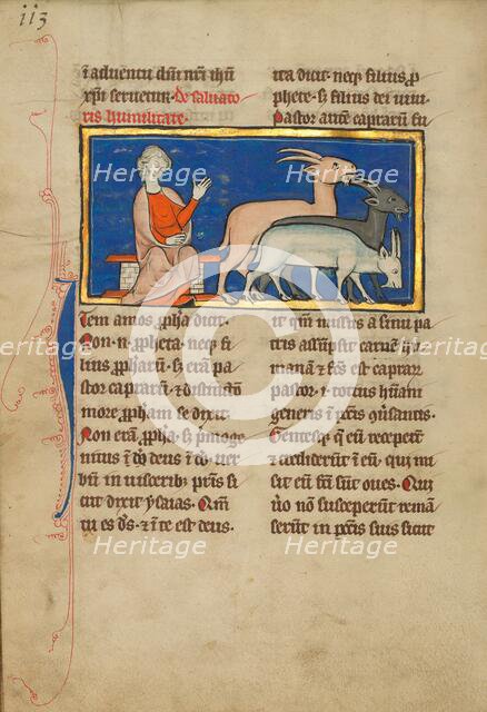 Amos and Three Goats; De Natura Avium; De Pastoribus et Ovibus, 1277 or after. Creator: Unknown.