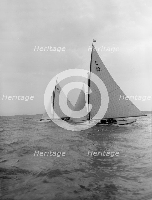 The 6 Metre 'Sioma' and 'Ejnar' racing upwind, 1912. Creator: Kirk & Sons of Cowes.