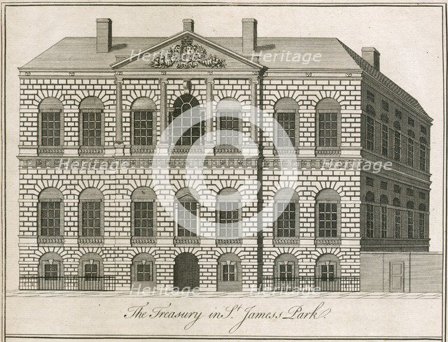 The Treasury in St James's Park, Westminster, London, 1750. Artist: Benjamin Cole.