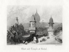 'Ghat and Temple at Gokul', India, c1838.Artist: R Wallis